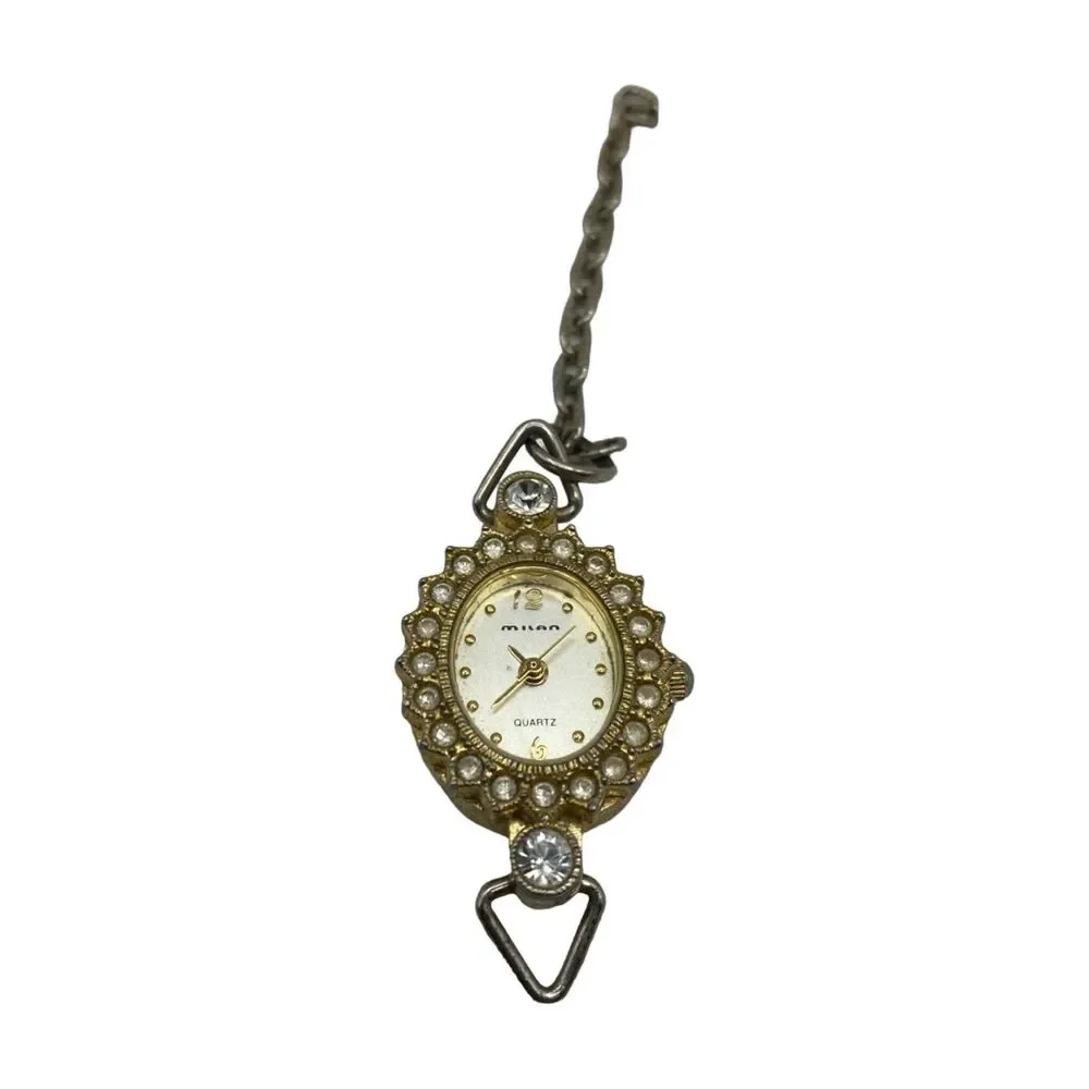 VTG Milan Ladies Quartz Watch Stone Decorated Gold Tone Needs Battery MLN1097